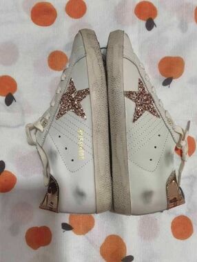Golden Goose White Sneakers with Rose Gold Glitter Star